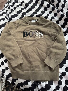 Boss Olive Green Crewneck Sweater with Embroidered Logo